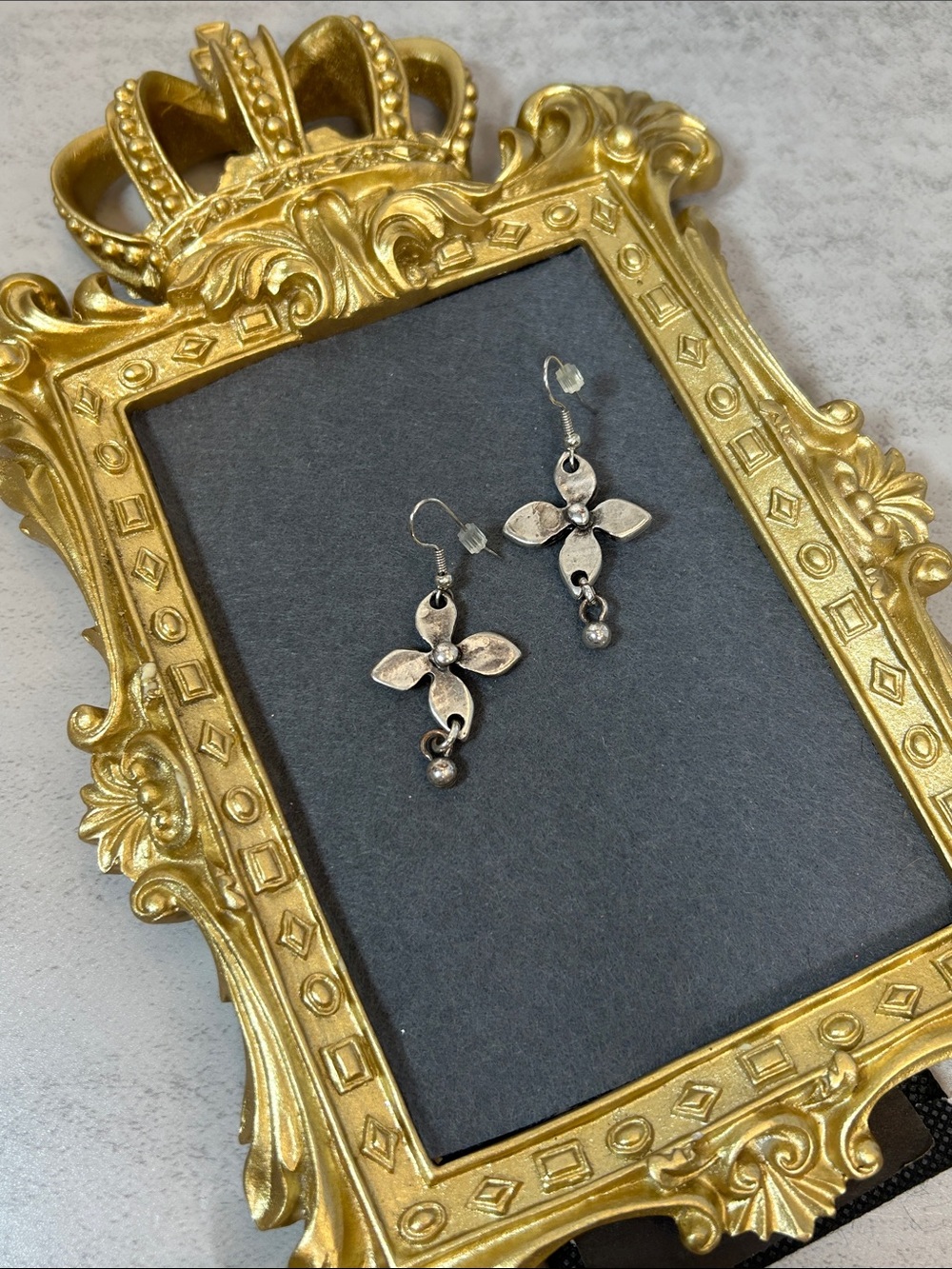 Silver Floral Drop Earrings - Silver